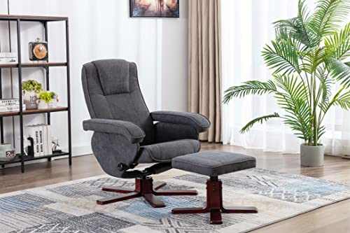 Grey Reclining Armchair with Foot Stool and Swivel