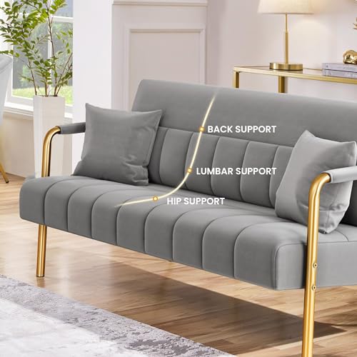 Light Gray Velvet 2-Seater Modern Sofa Loveseat