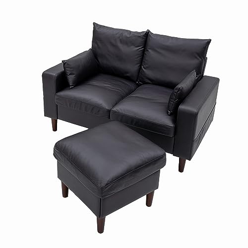 Compact Black Faux Leather 2-Seater Sofa Set