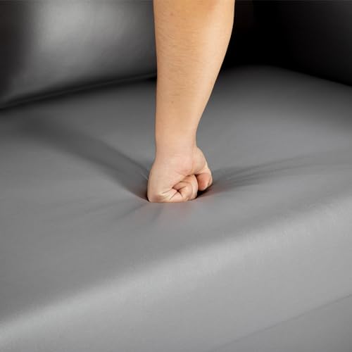 Modern Grey Leather 2-Seater Loveseat Couch