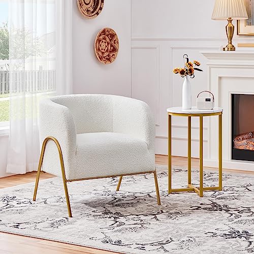 Ivory Fuzzy Boucle Barrel Accent Chair