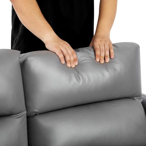 Modern Grey Leather 2-Seater Loveseat Couch