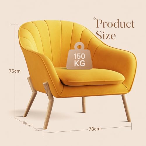 Yellow Modern Suede Tub Armchair with Wood Legs