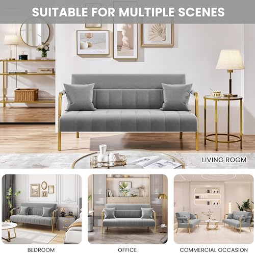 Light Gray Velvet 2-Seater Modern Sofa Loveseat