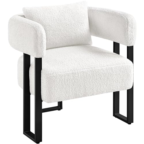Modern Boucle Accent Chair with Lumbar Pillow