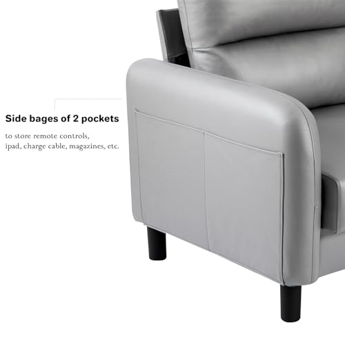 Modern Grey Leather 2-Seater Loveseat Couch