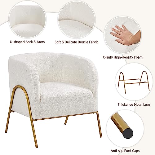 Ivory Fuzzy Boucle Barrel Accent Chair