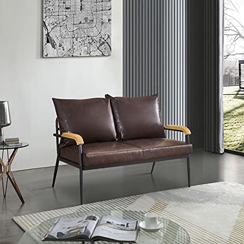 LEMROE Modern Leather 2-Seater Sofa with Metal Frame