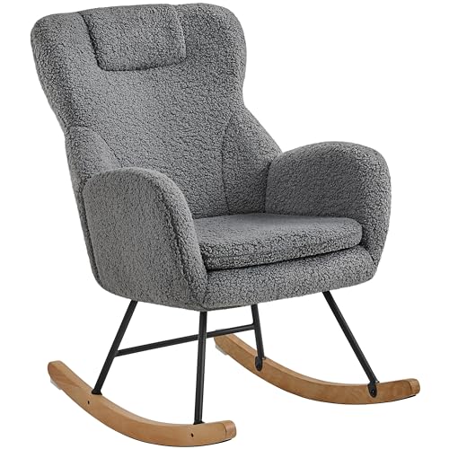 Modern Boucle Tufted Rocking Chair in Dark Grey