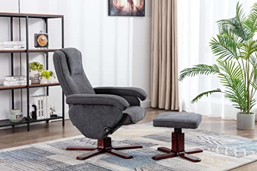 Grey Reclining Armchair with Foot Stool and Swivel