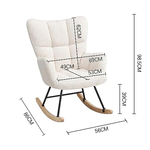 INMOZATA Teddy Fabric Rocking Chair - Ivory White