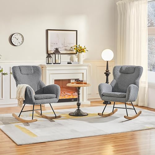 Modern Boucle Tufted Rocking Chair in Dark Grey