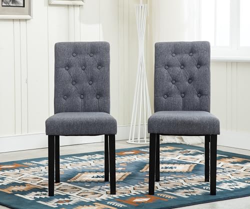 Set of 2 Fabric Dining Chairs with Wooden Legs