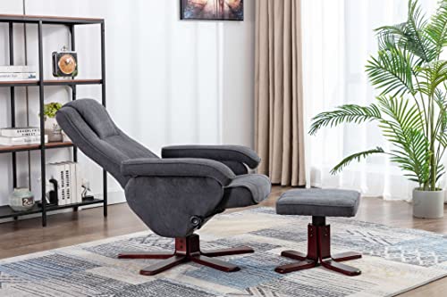 Grey Reclining Armchair with Foot Stool and Swivel