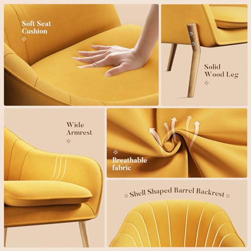 Yellow Modern Suede Tub Armchair with Wood Legs