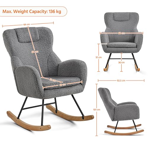 Modern Boucle Tufted Rocking Chair in Dark Grey