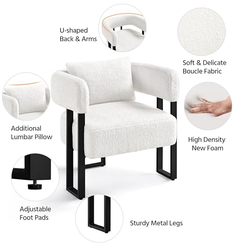 Modern Boucle Accent Chair with Lumbar Pillow