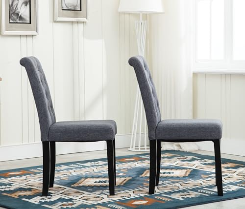 Set of 2 Fabric Dining Chairs with Wooden Legs
