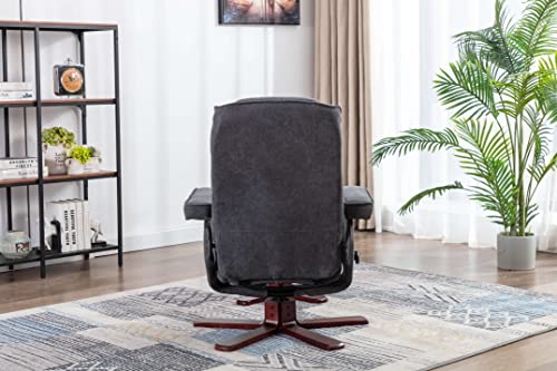 Grey Reclining Armchair with Foot Stool and Swivel