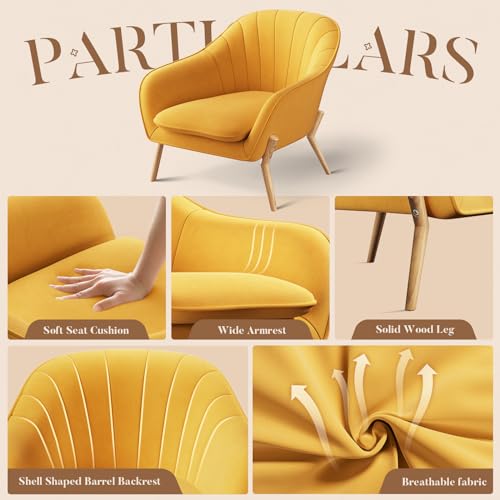 Yellow Modern Suede Tub Armchair with Wood Legs