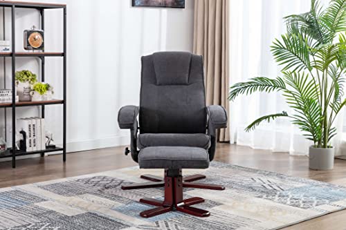 Grey Reclining Armchair with Foot Stool and Swivel