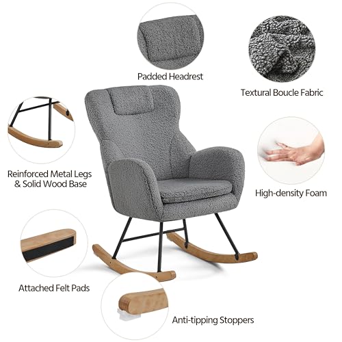 Modern Boucle Tufted Rocking Chair in Dark Grey