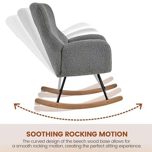 Modern Boucle Tufted Rocking Chair in Dark Grey