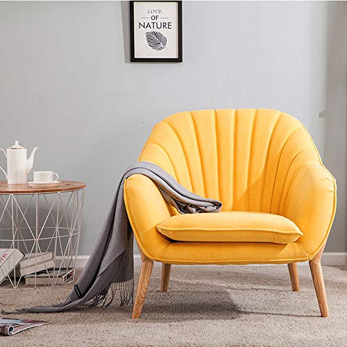 Yellow Modern Suede Tub Armchair with Wood Legs