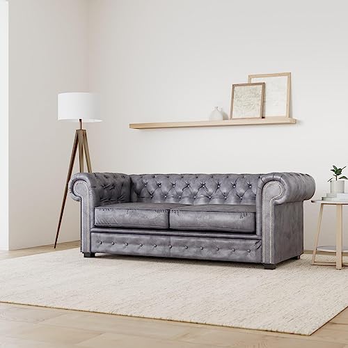 Astor Grey Faux Leather Chesterfield Sofa Set