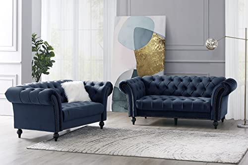 Midnight Blue Velvet Chesterfield Sofa - 2 Seater