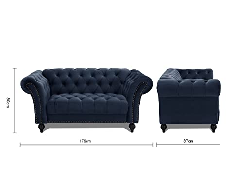 Midnight Blue Velvet Chesterfield Sofa - 2 Seater