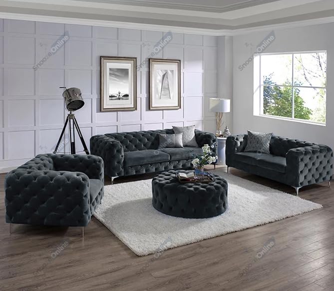 Velvet Monaco 3 and 2 Seater Sofa Set