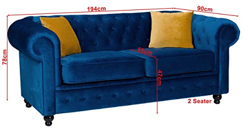 Hilton Chesterfield Navy Blue Velvet Sofa Set