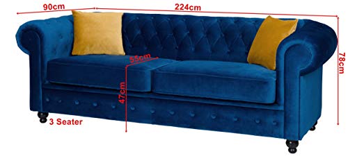 Hilton Chesterfield Navy Blue Velvet Sofa Set