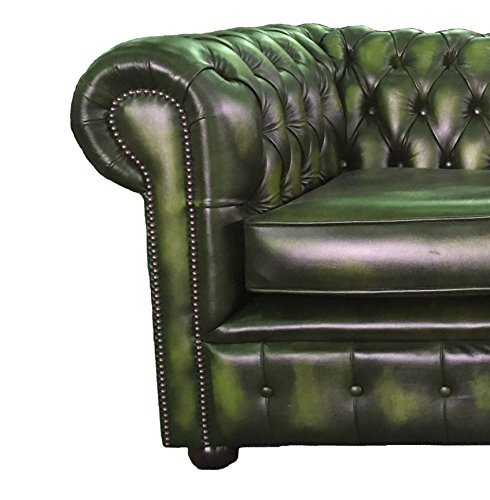 Antique Green 3-Seater Genuine Leather Sofa