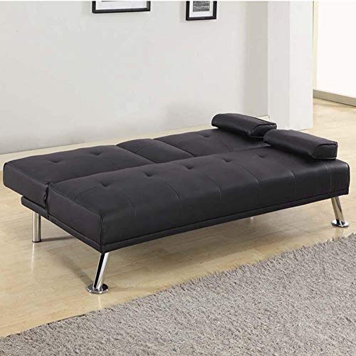 Yaheetech Black Modern Faux Leather Sofa Bed