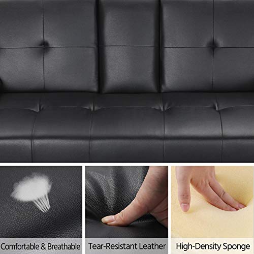 Yaheetech Black Modern Faux Leather Sofa Bed