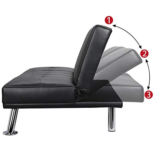 Yaheetech Black Modern Faux Leather Sofa Bed