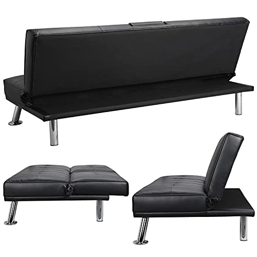Yaheetech Black Modern Faux Leather Sofa Bed