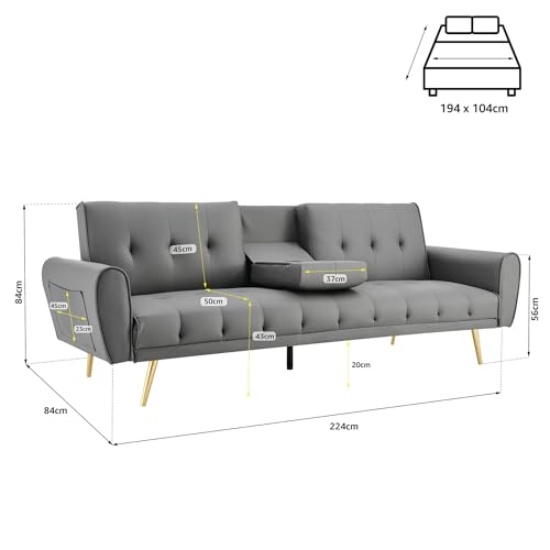 Bravich Lora Light Grey Sofa Bed with Cup Holder