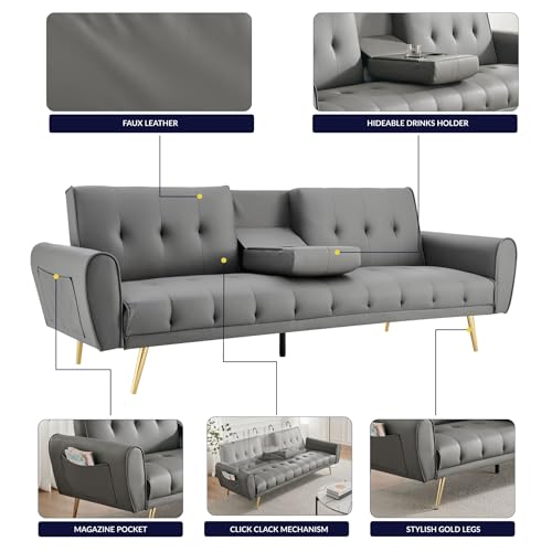 Bravich Lora Light Grey Sofa Bed with Cup Holder
