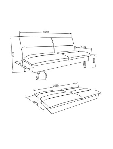 Air Leather Three-Seater Sofa Bed in Brown/Grey