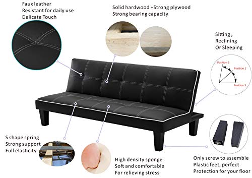 Modernique Black Faux Leather 3-Seater Sofa Bed