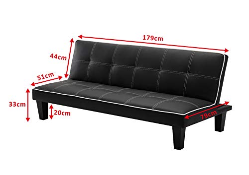 Modernique Black Faux Leather 3-Seater Sofa Bed