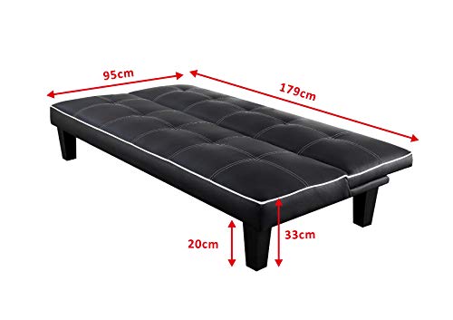 Modernique Black Faux Leather 3-Seater Sofa Bed
