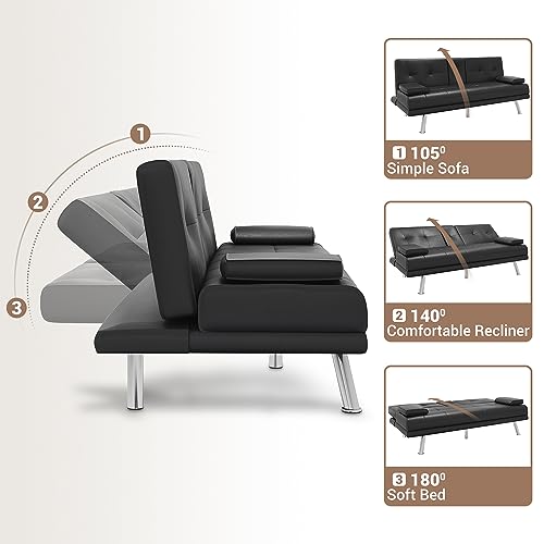 Elegant 2-Seater Sofa Bed with Cup Holders