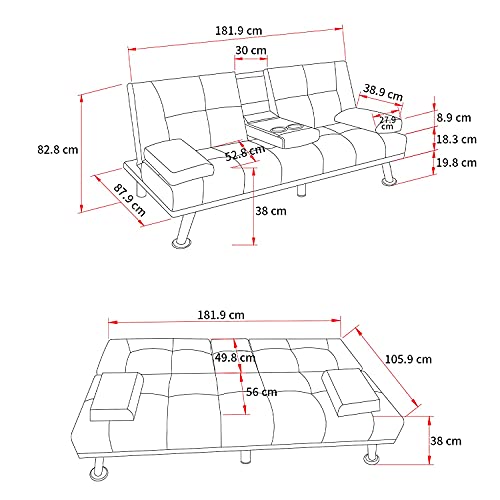 Elegant 2-Seater Sofa Bed with Cup Holders