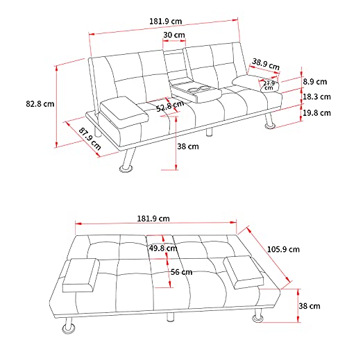 Elegant 3-Seater Sofa Bed with Cup Holders