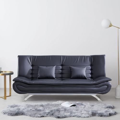 INMOZATA Black Faux Leather 3-Seater Sofa Bed