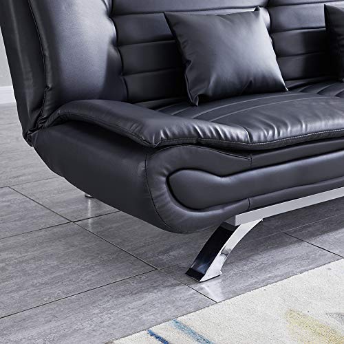 INMOZATA Black Faux Leather 3-Seater Sofa Bed